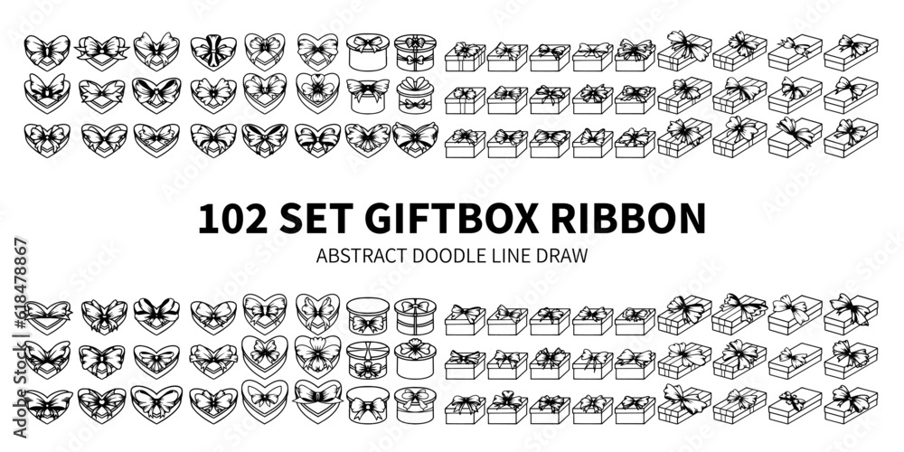 102 SET GIFTBOX RIBBON ABSTRACT DOODLE LINE DRAW. Art & Illustration