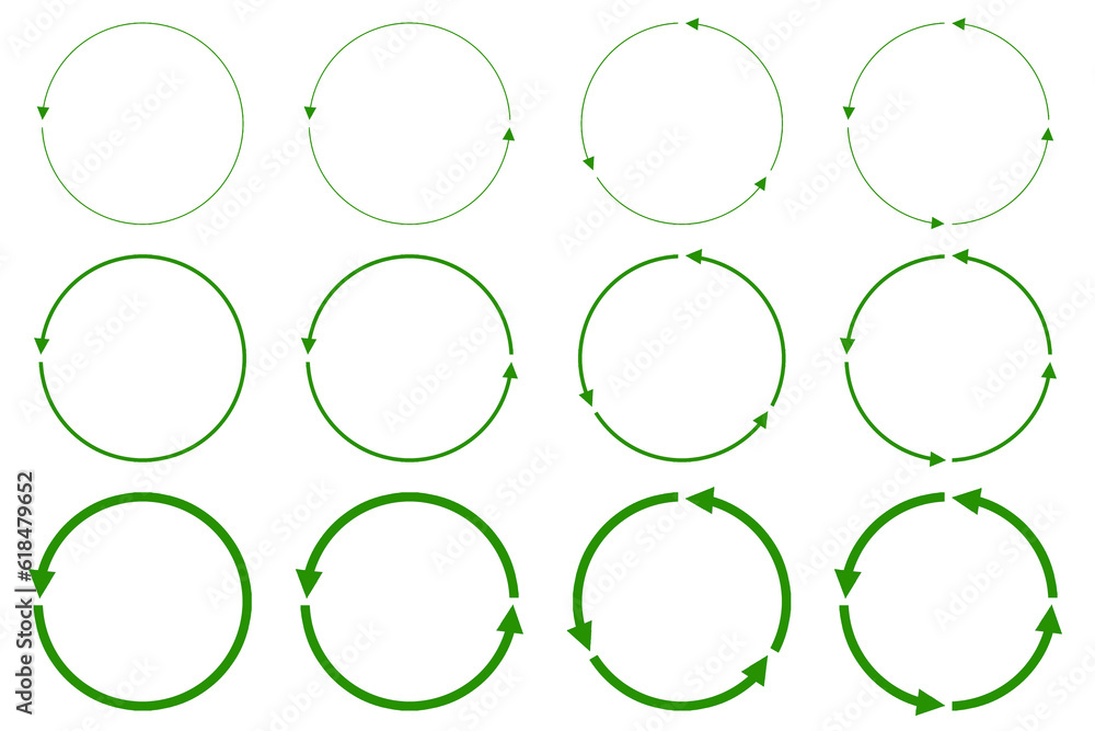 Set of green circle arrows isolated on white background Set of green circle arrows isolated on white background