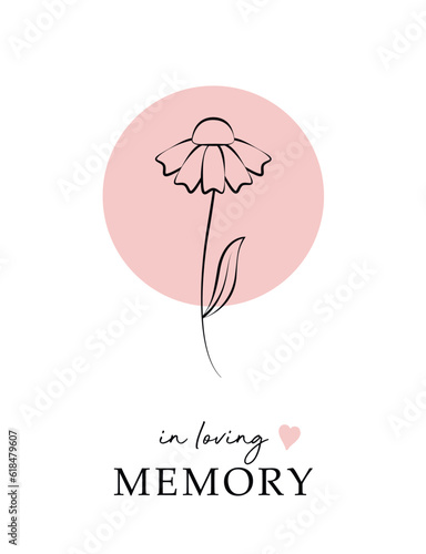 condolence card with flower outline in loving memory vector illustration EPS10