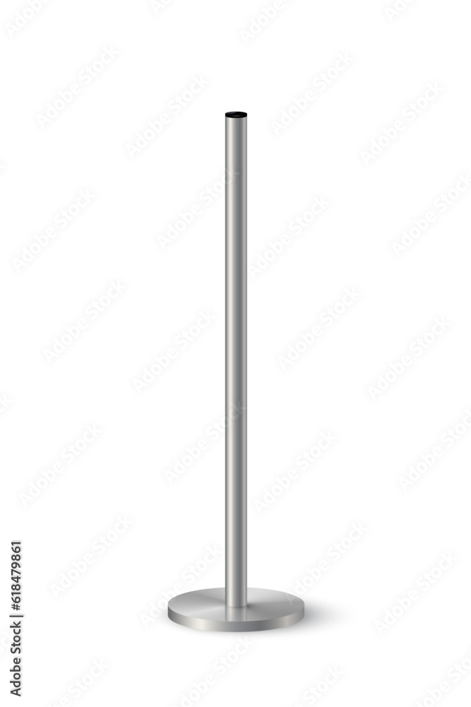 3d metal pole signpost on base vector illustration. Realistic grey steel, iron or chrome pillar with polished surface, vertical different diameter cylinder pipe holders for board or flag 3d metal pole signpost on base vector illustration. Realistic grey steel, iron or chrome pillar with polished surface, vertical different diameter cylinder pipe holders for board or flag