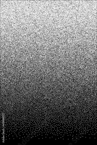 Stipple dots, gradient grain and noise texture vector illustration. Abstract black and white halftone background with grunge effect of grainy sand pattern, dust dotwork with random fade of points