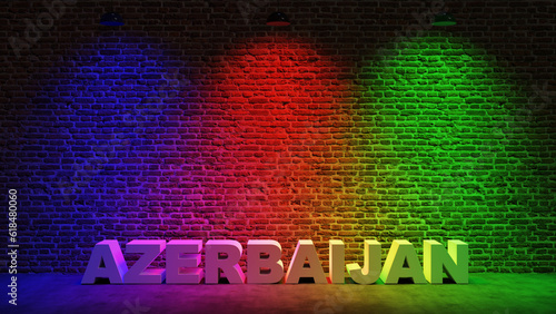 Brown brick wall background with spot lighting effect. Blue, Red, Green. AZERBAIJAN