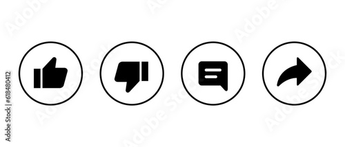 Like, dislike, comment, and share icon vector isolated on circle line