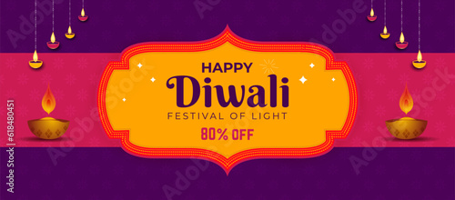 traditional Happy Diwali Festival of lights sale banner with realistic diya for Diwali decoration Sale promotion advertisement background