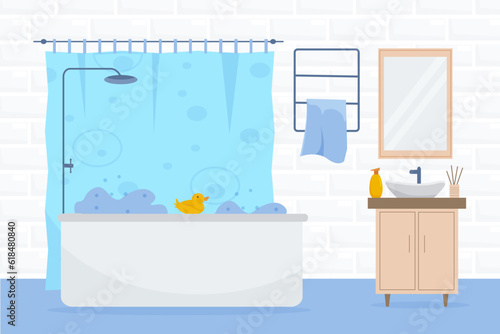 Modern bathroom interior. Flat design style vector illustration.