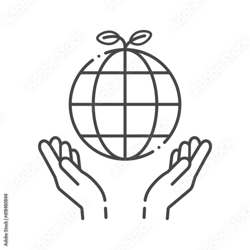 芽が出た地球と両手を差し出す人の手のアイコン - 環境保全やSDGsのイメージ素材
