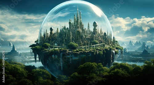 castle in a glass ball on a dark background
