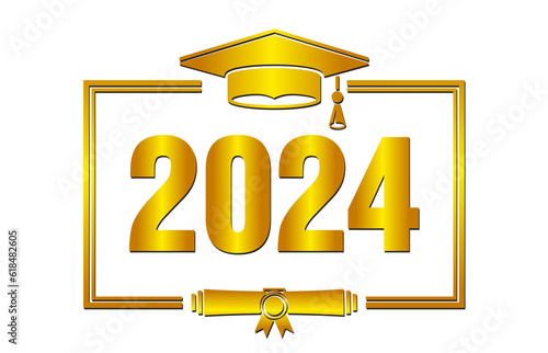 Graduation class of 2023. Golden lettering for greeting, invitation card. Text for graduation design, congratulation event, T-shirt, party, high school or college graduate.Vector on transparent backgr