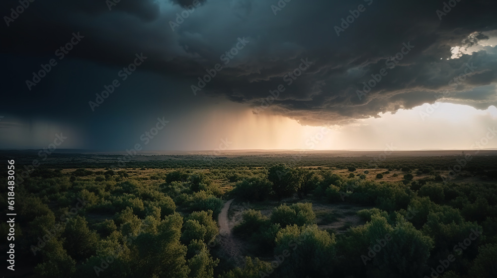 Lightning storm over field, created with Generative AI