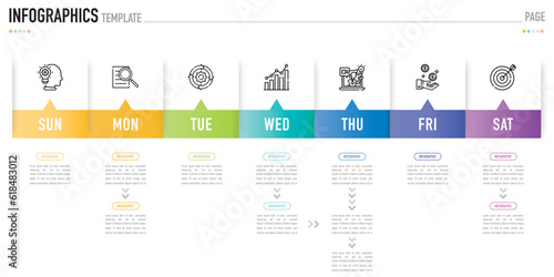 Schedule weekly infographic template or element with 7 day, step, process, option, colorful paper origami, arrow, bar, rectangle, minimal style for sale slide, planner, agenda, calendar, timetable