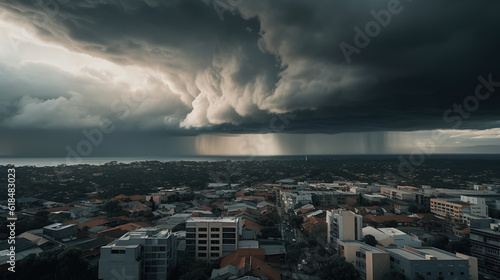 Lightning storm over the city, created with Generative AI