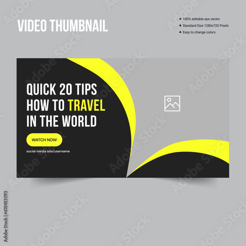 Customizable vector youtube tutorial thumbnail banner template design, travel guide vector eps video thumbnail banner design