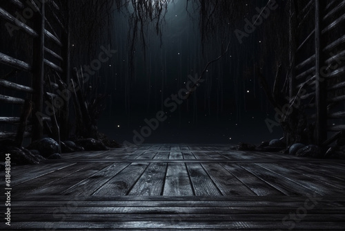 Eerie Halloween vibes: Creepy horror backdrop with vacant wooden planks Generative AI photo