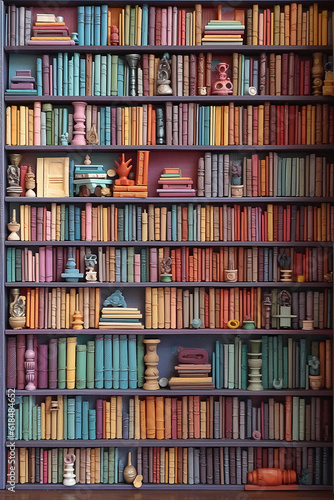 Plasticine library. Plasticine books. Plasticine bookshelf. AI generation