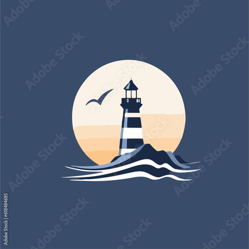 Lighthouse icons . illustration of lighthouse with silhouette bird vector icons for web design isolated on background