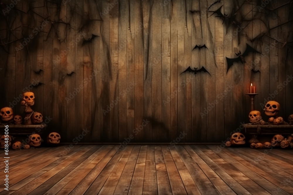 Embrace the Halloween spirit: Spooky backdrop with empty wooden planks Generative AI Stock Photo 