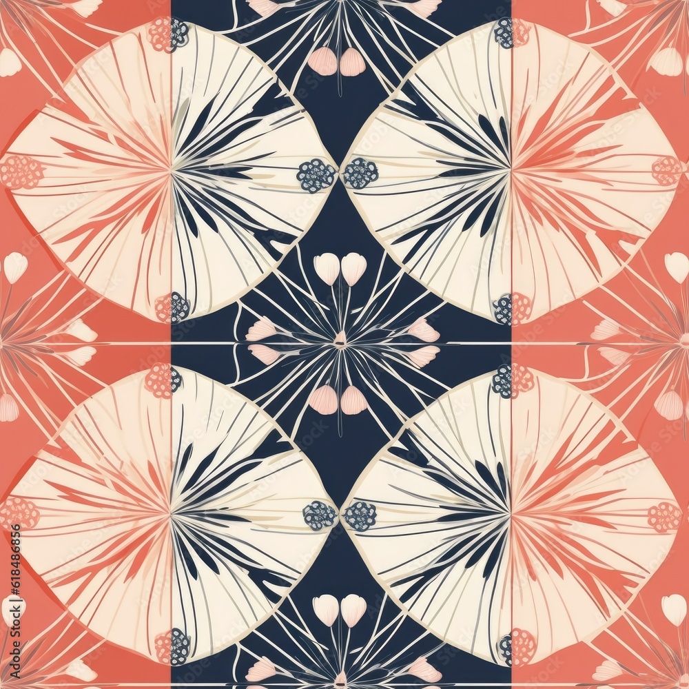 Floral Japanese ornament. Trendy seamless pattern. AI Illustration. Print for wallpaper, fabric, textile, wrapping paper..