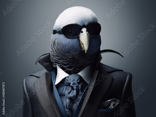 Fashion model bird in luxury jacket and tie. Generative AI