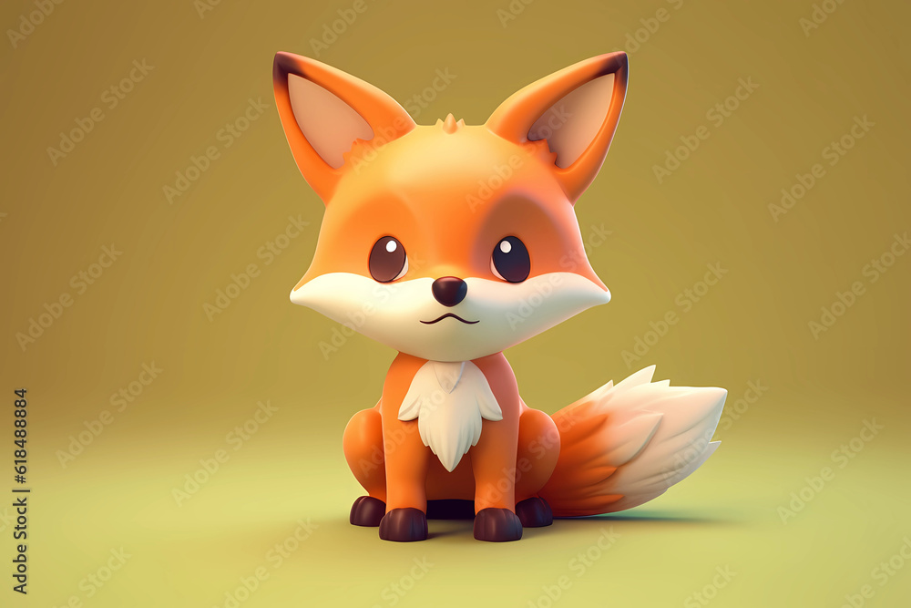 Funny cute 3D fox. AI generation Funny cute 3D fox. AI generation