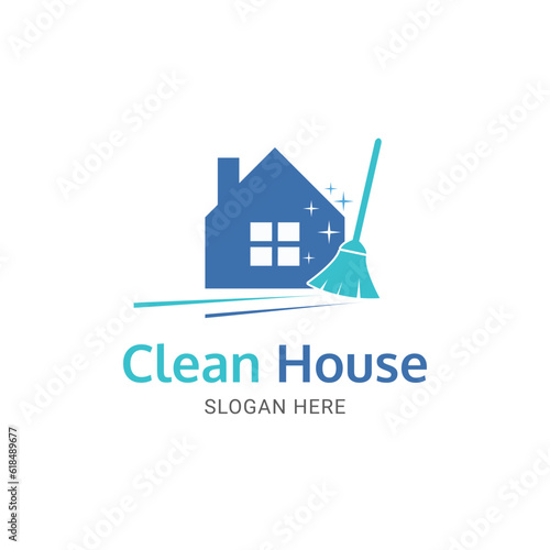 clean house logo conceot with house and broom icon