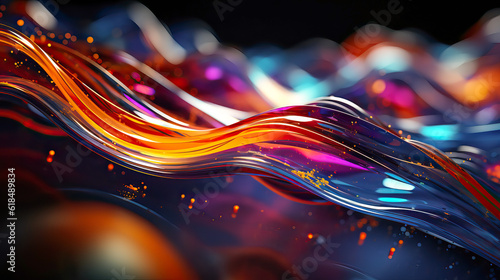3d render Illustration of Wave , blue and purple colors on the black background 