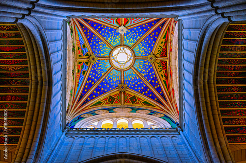 Interior architecture of the Almudena Cathedral, Madrid, Spain