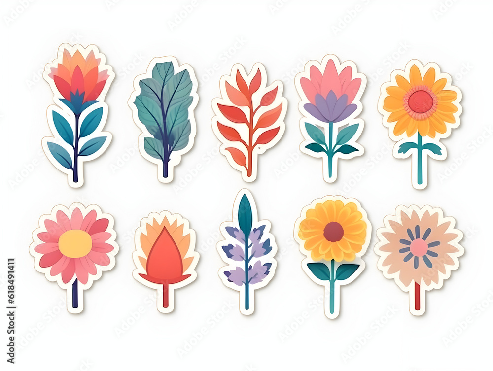 Obraz premium Cute flower sticker on white background, illustration minimalism, pastel colors Generative AI