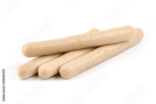 Fresh chicken sausages for barbeque or grill, isolated on white background.