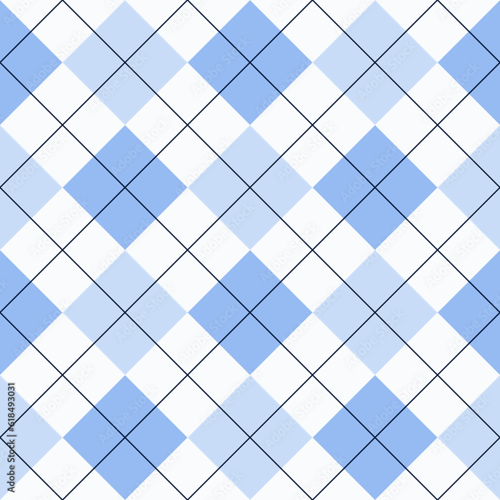 Seamless blue argyle pattern. Traditional diamond check print. Vintage seamless background. Seamless blue argyle pattern. Traditional diamond check print. Vintage seamless background.