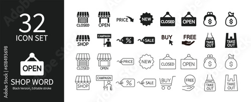 Icons containing words related to store