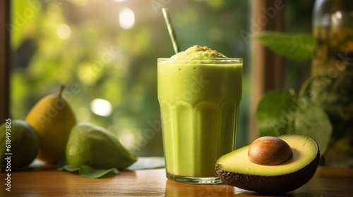 Fresh avocado smoothie, Generative AI photo