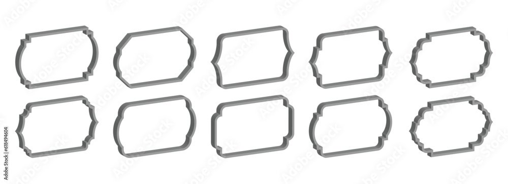 Set of 3D vintage frames and labels vector illustration isolated on white