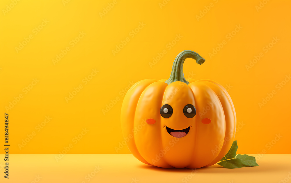 Small pumpkin is standing on top of a sunny yellow background. AI Generated Small pumpkin is standing on top of a sunny yellow background. AI Generated