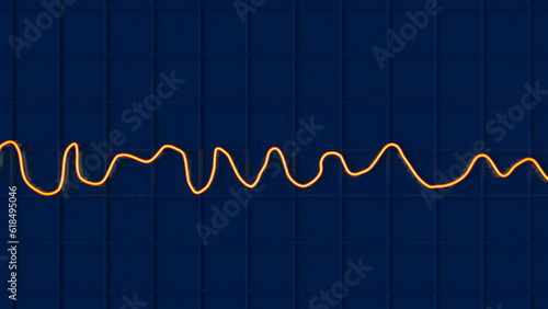 Electrocardiogram ECG displaying ventricular fibrillation rhythm, 3D illustration photo