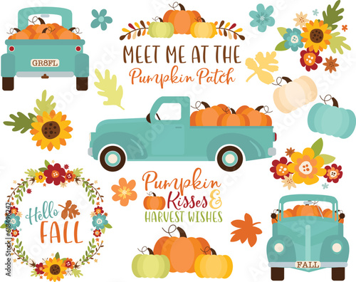 Pumpkin Truck, Fall, mint blue