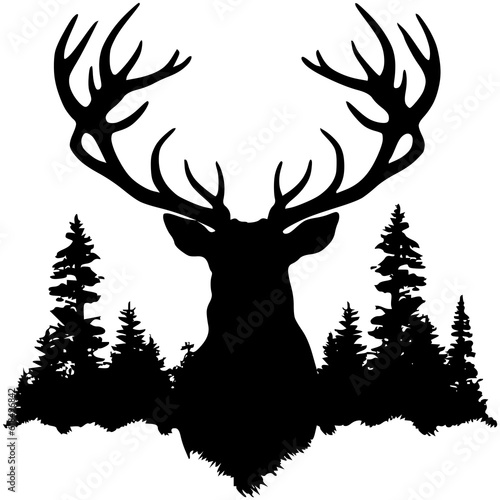 Deer and forest silhouette vector illustration