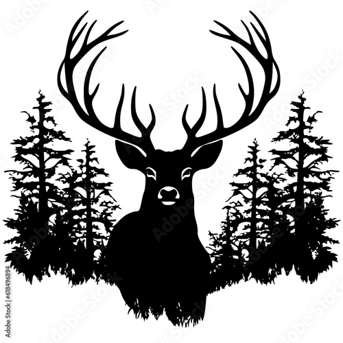 Deer Hand drawn Head Silhouette Vector Illustration