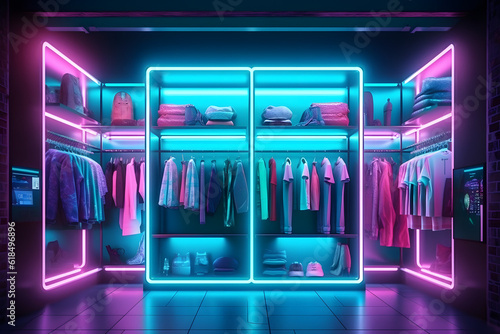 Digital clothing shopstore online with neon color.