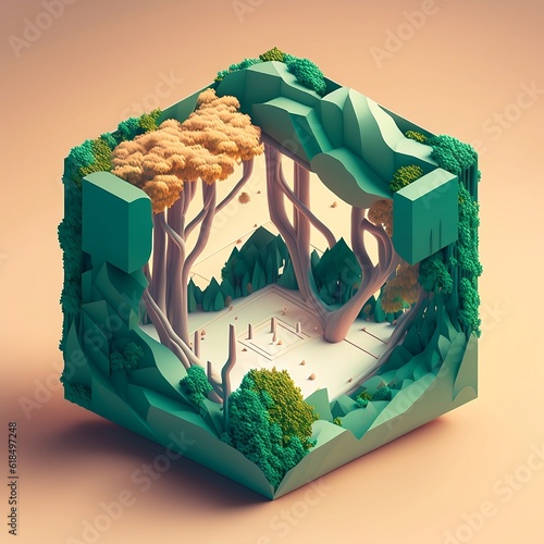 Trees in the form of a house. 3d render. The concept of ecology.