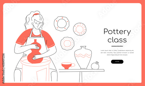 Pottery class - modern line design style isometric illustration