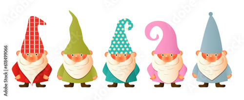 Set of cute garden gnomes. Isolated on a white background. Draw vector illustration banner design gnome plant in garden For spring Cartoon style