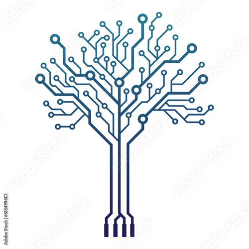 Circuit Board Tree Vector Icon.