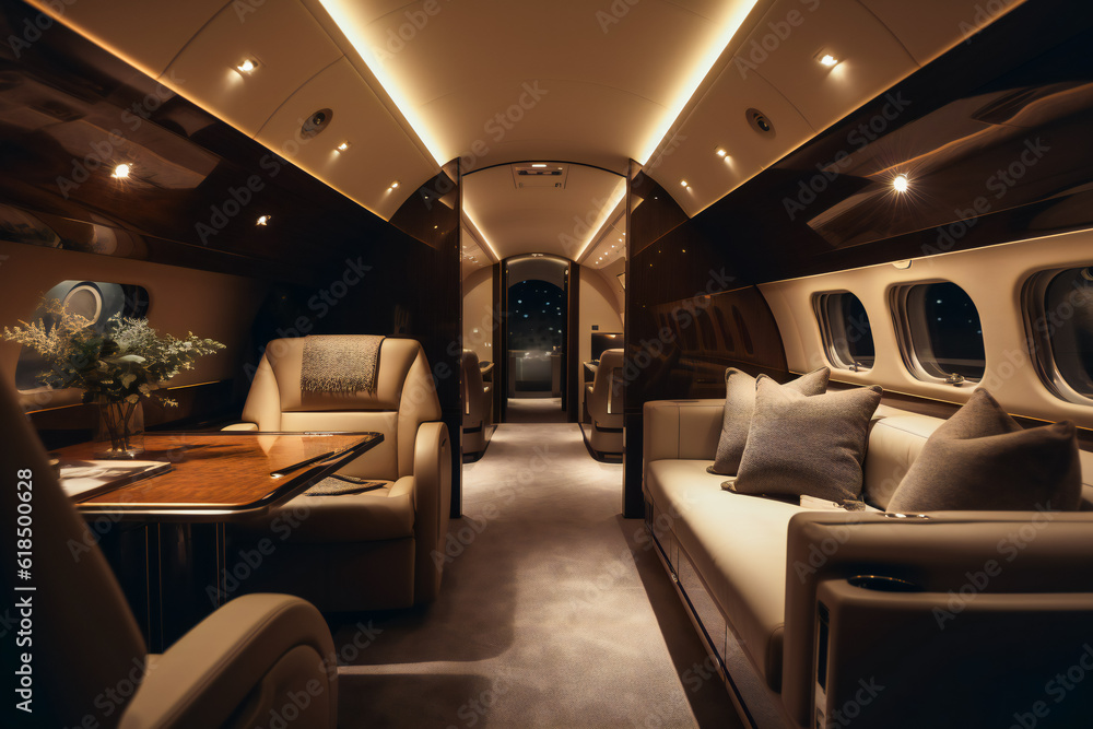 Luxurious Living in the Air. Indulgent Interiors of a Private Jet . Generative AI