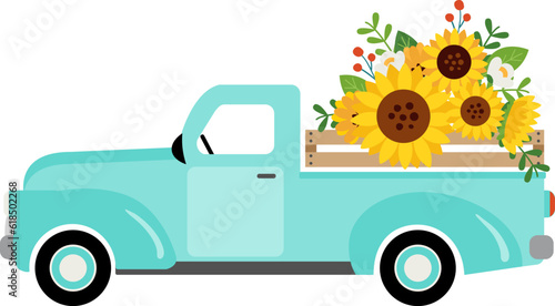Truck with sunflowers, Blue