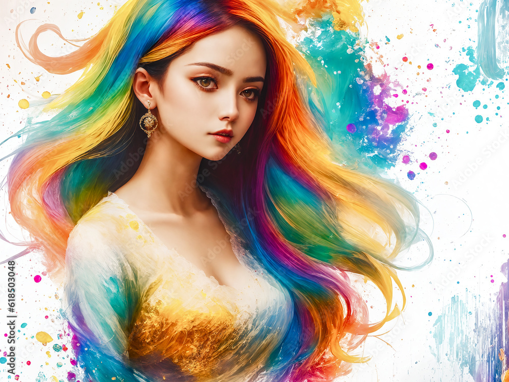 Portrait of a woman. Colorful image with a watercolor style.