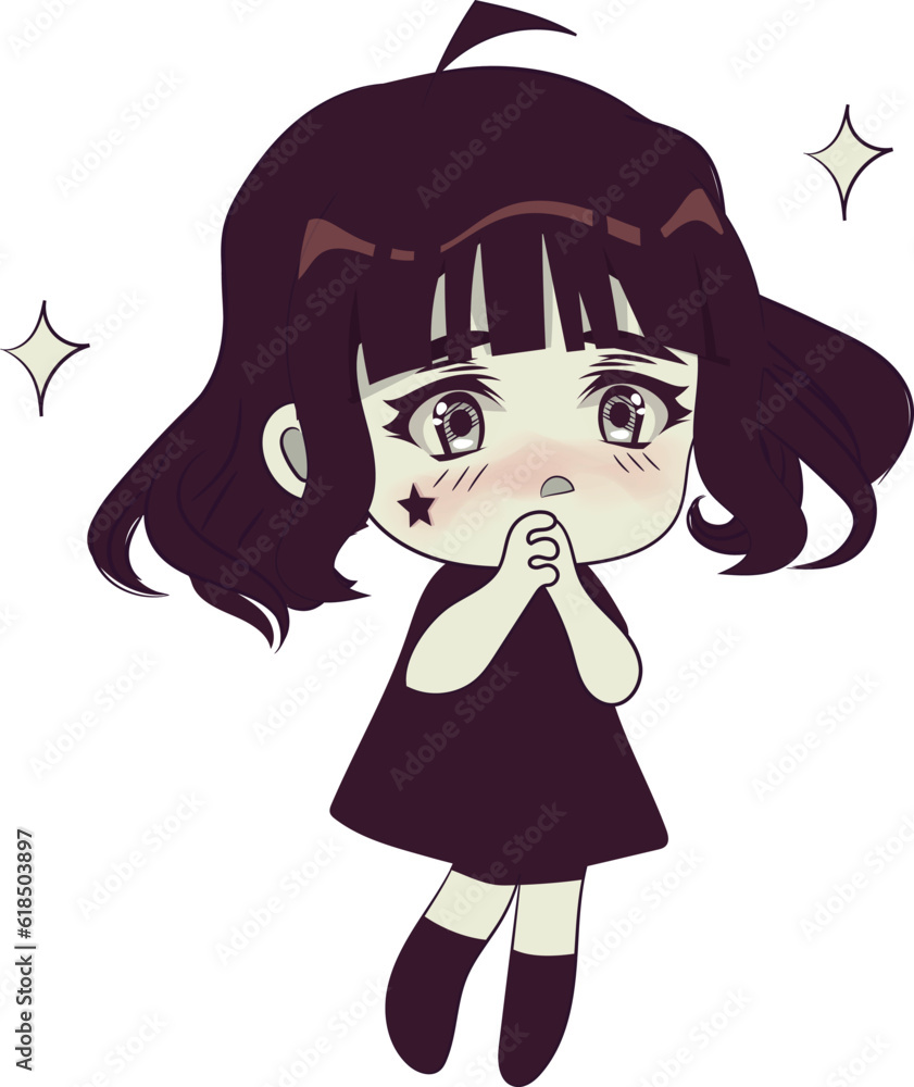 Cute chibi girl with short dark hair isolated Cute chibi girl with short dark hair isolated