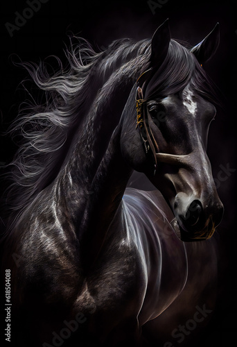 Magnificent Horse in a Stylishly Dark Photo.; Generative AI