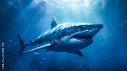 Capturing the Megalodon Shark. Generative AI photo