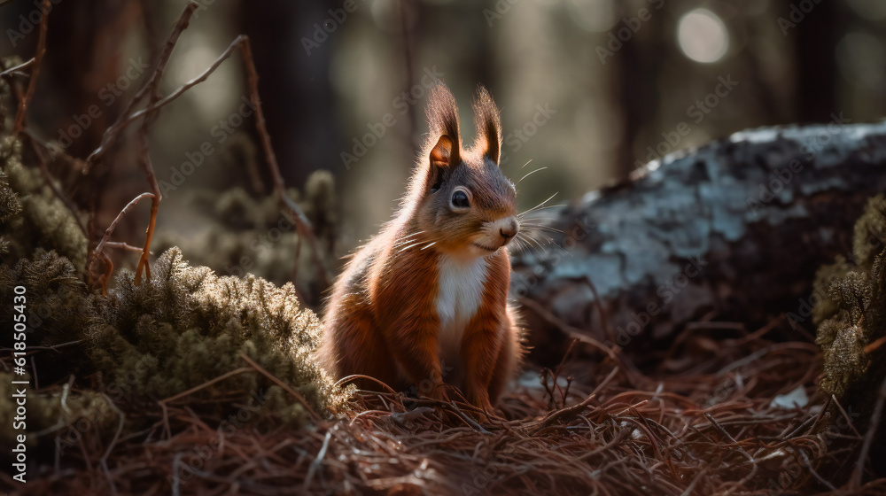 Fototapeta premium Red Squirrel in the Forest. Generative AI
