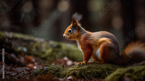 Red Squirrel in the Forest. Generative AI